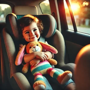 kid long car ride with plush toy